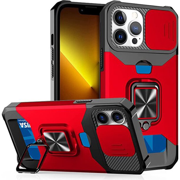 Funda para iPhone 14 Pro Max 13 12 Pro Max 8 7 Plus Mini SE, protección resistente con cubierta de cámara deslizante y cubierta con Clip para tarjeta Fivean unisex