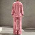 thumbnail image 5 of Szluipve Women Velvet 2 Piece Outfits Stand Collar Henley Button Long Sleeve Top & Elastic Waist Wide Leg Pants Casual Loungewear Matching Set Pink XL, 5 of 6