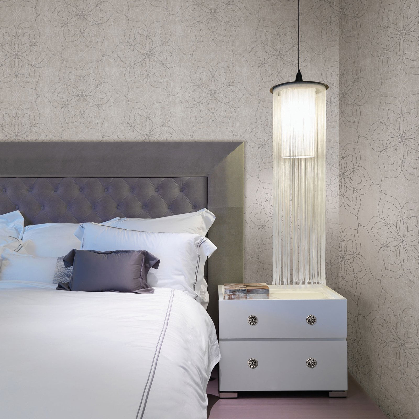 Kenneth James Charlotte Silver Modern Floral Wallpaper