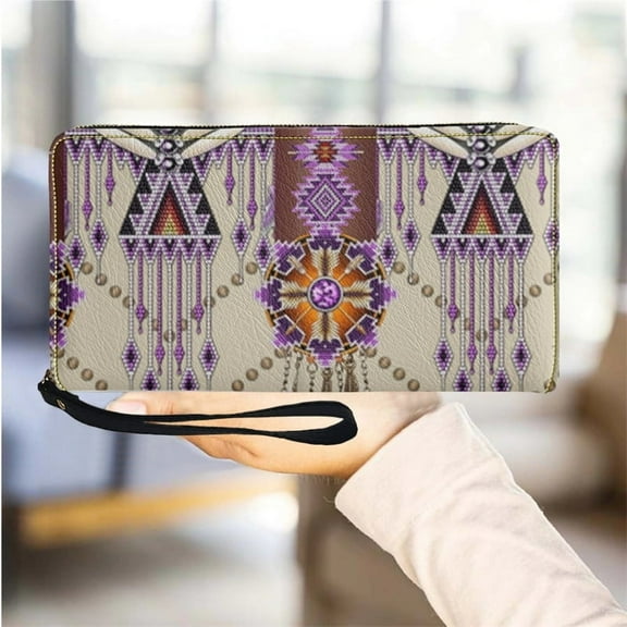 Wallet for Women Card Holder Tribal Design Leather Ladies Purse Multifunction Wrist Strap Female Wallets Casual Fashion