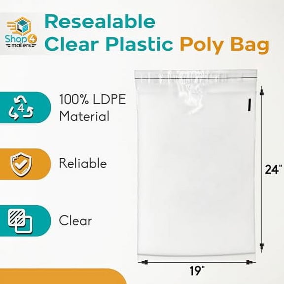 Shop4Mailers 19 x 24 Clear Plastic Poly Bags 1.5 Mil Self Seal Packaging for Apparel, Jewelry, Documents, Prints, Gifts, Storage – Resealable (250 Pack)