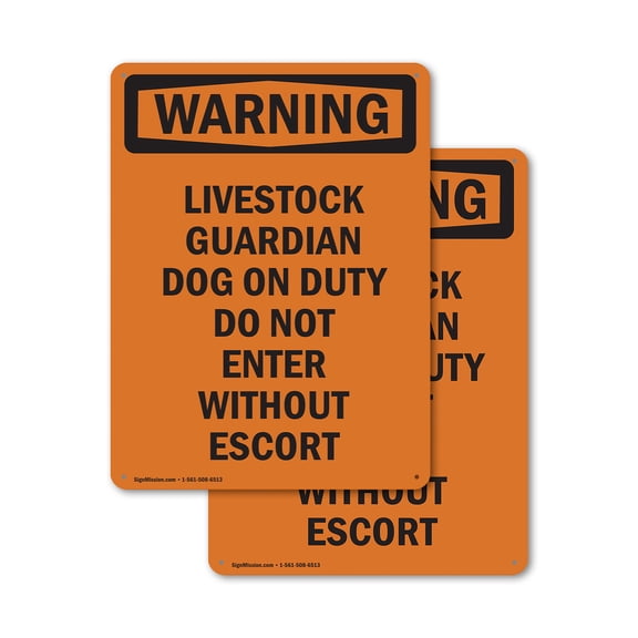 (2 Pack) Livestock Guardian Dog On Duty OSHA Warning Sign 7 Inch X 10 Inch Indoor / Outdoor Rust-Free Aluminum Metal Signs for Workplace, Workshop, and Construction Site, Made in the