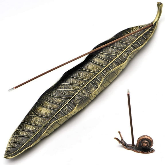 Incense Holder, Leaf and Cute Snail Incense Holder for Sticks with Ash Catcher, Antique Incense Burner Bulk for Meditation, Yoga, Home, Office
