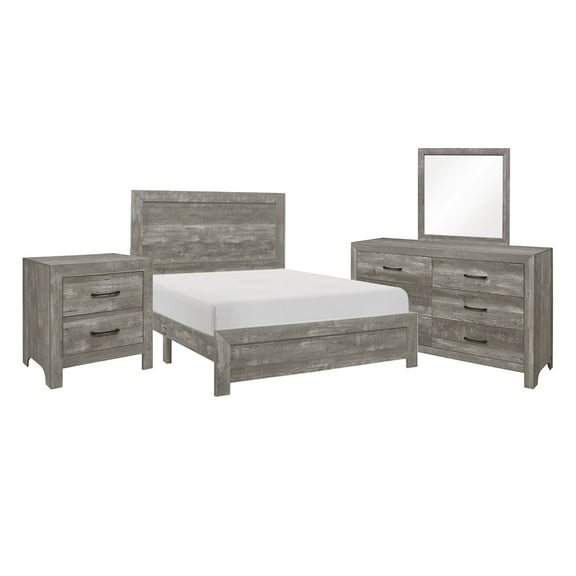 Eb Four Piece Queen Size Bedroom Set, Farmhouse Style, Gray, Black