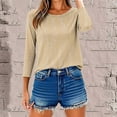 thumbnail image 6 of Dasayo Loose Womens Tops 3/4 Sleeve Beige Graphic Prints Crewneck Blouses Womens Tees S, 6 of 9