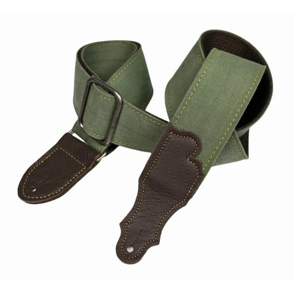 Franklin Strap - Toile Vieillie 2 Pouces - Sangle de Guitare - Olive avec Onglet Chocolat