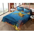 thumbnail image 4 of Ambesonne Ocean Fitted & Top Sheet Set with Shams, Coral Reef Fish Turtle, Yellow Orange Navy, 4 of 5