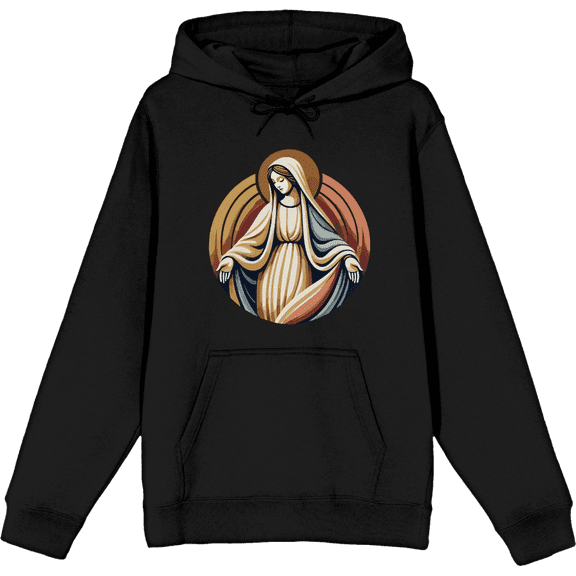 Virgin Mary Adult Black Long Sleeve Hoodie-Medium