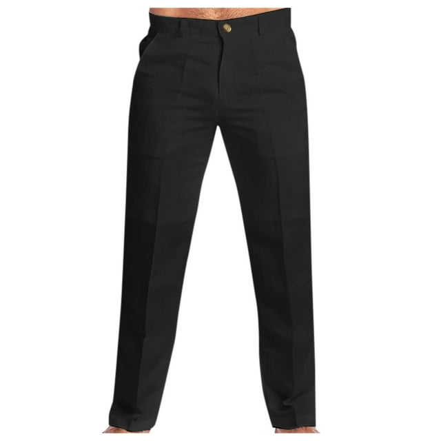 Pantalones cargo de algodón y lino para hombre: cintura elástica, cuatro bolsillos, corte holgado, pantalones informales/deportivos para todas las estaciones con cordón