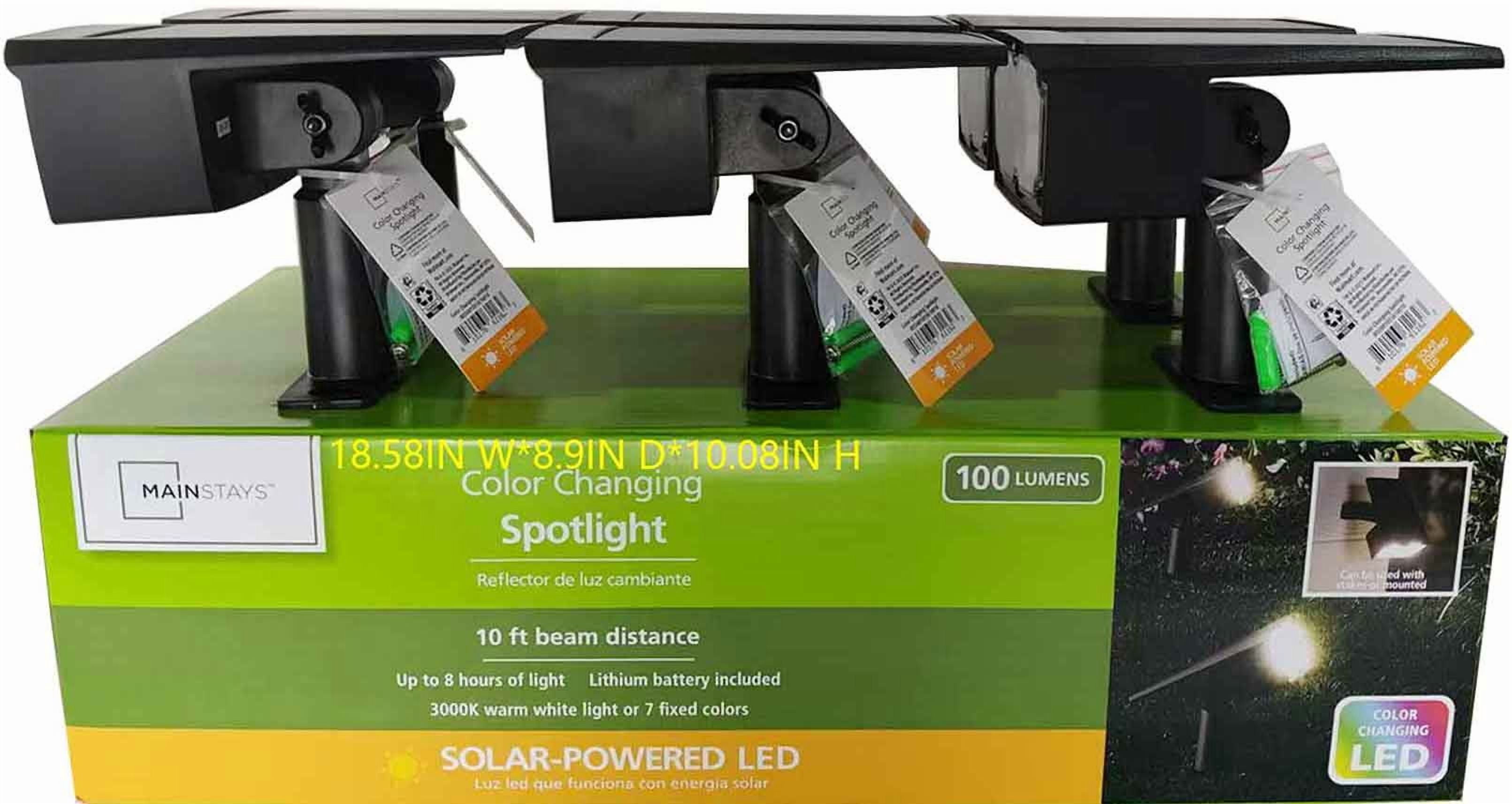 Mainstays Solar Powered Black Color Lock LED Landscape Spotlight, 100 Lumens