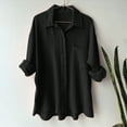 thumbnail image 2 of ORT Womens Button up Linen Shirt Casual Short Sleeve Shirts Summer Fashion Cotton Linen Shirt Top Blouses with Pocket(Z1-Black,M), 2 of 4