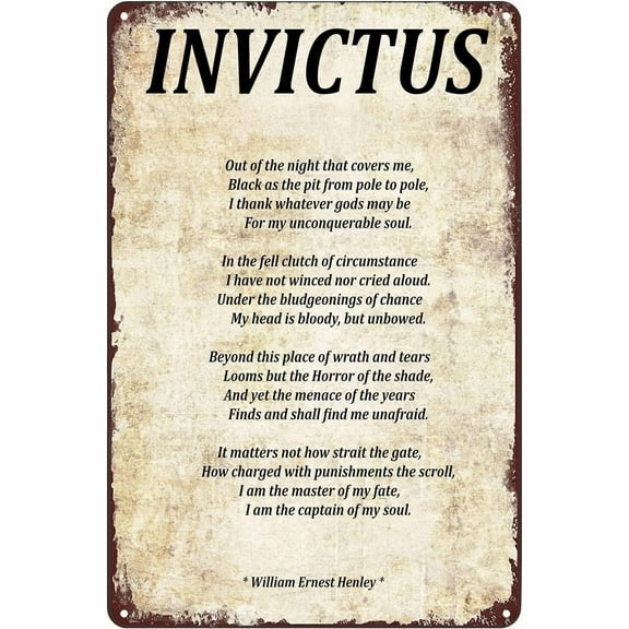 8 x 12 in Metal Tin Sign - Vintage Metal Signs Invictus Poem Tin Sign Poster Wall Art Decor Plaque for Home Club Cafe Living Room 12x8 inch