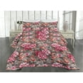 thumbnail image 2 of Ambesonne Floral Quilted Coverlet 3 Pcs, Flowers Monochrome Leaves, King Size, Raspberry and Dark Green, 2 of 4