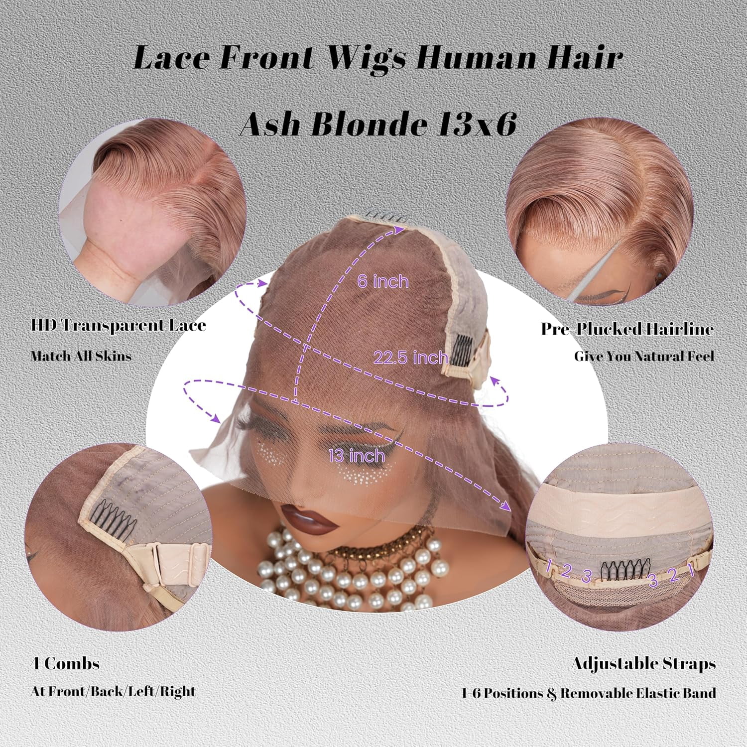 13*6 Inch HD Lace Closure 100% Human Hair Wig Body Wave Lace Front Wig 28" Ash Blonde Hair Heat Resistant Bleachable