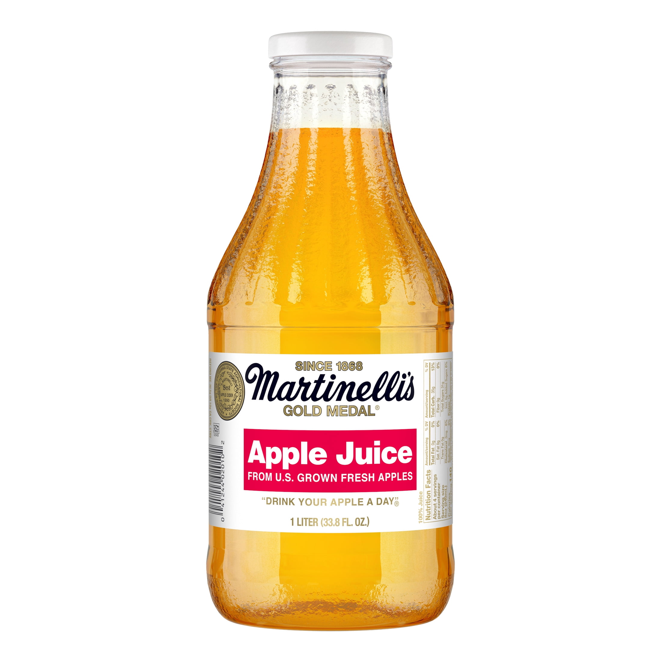(3 pack) Martinelli's Gold Medal 100% Apple Juice, Multi-Serve Glass Bottle, 1 Liter