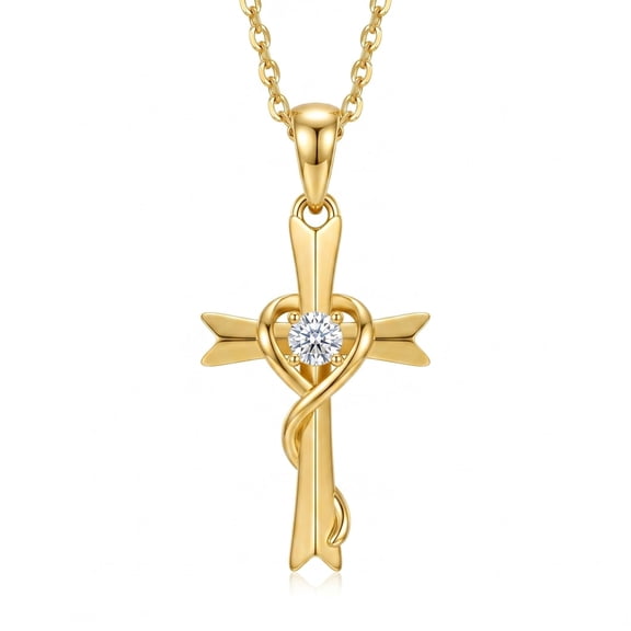 TANGPOET 14K Gold-Plated 925 Sterling Sliver Cross Necklace for Women Dainty Pendant Baptism Gifts