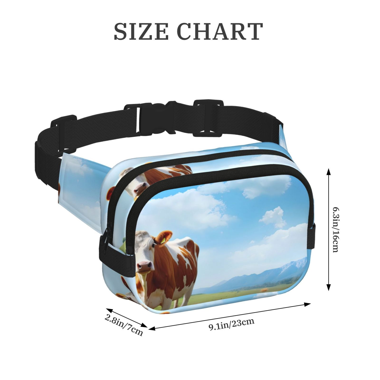 Picia Cow Grazing Nature Print Square Double-Layer Waist Bag Mini Adjustable Waist Belt Bag Exercise Running Travel Hiking