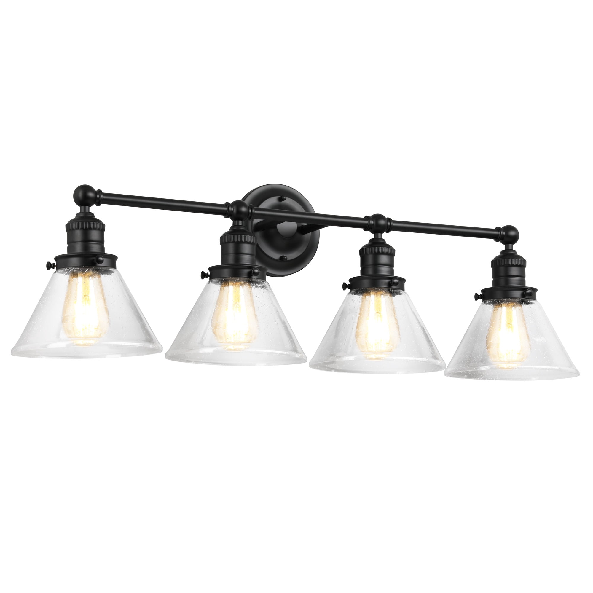 Corwin 4-Light Black Vanity Light with Seeded Glass Shades, Dimmable, Up/Down Mount, 34.9 in L x 8.3 in D x 11.1 in H