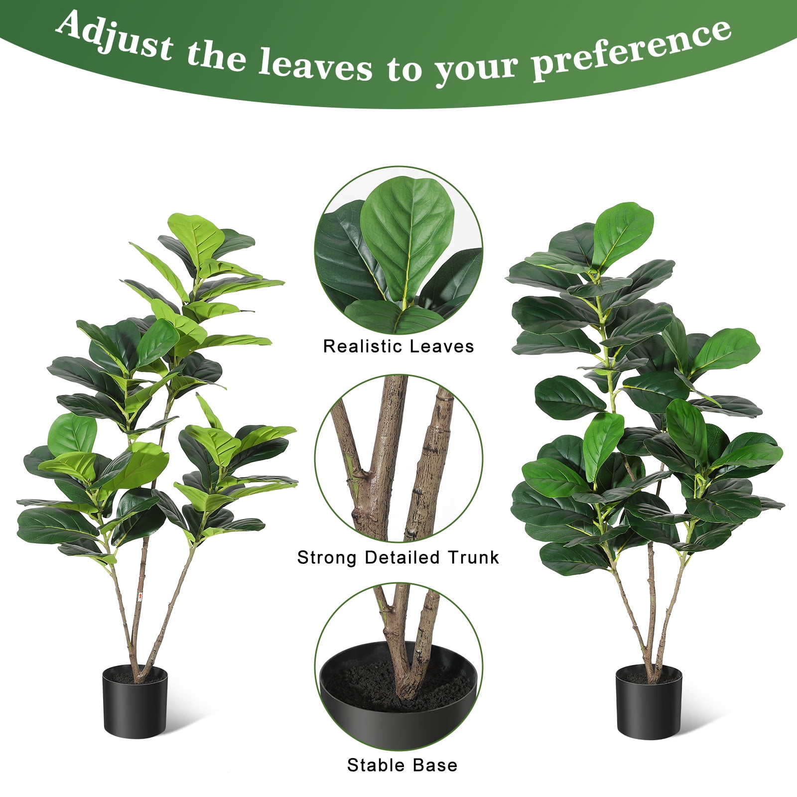 Fiddle Leaf Fig Tree Artificial Plant 4FT Tall Faux Plants Indoor Fake Ficus Lyrata Plant in Pot Artificial Fig Trees for Home Office Store Room Decor Indoor Outdoor Housewarming Gift