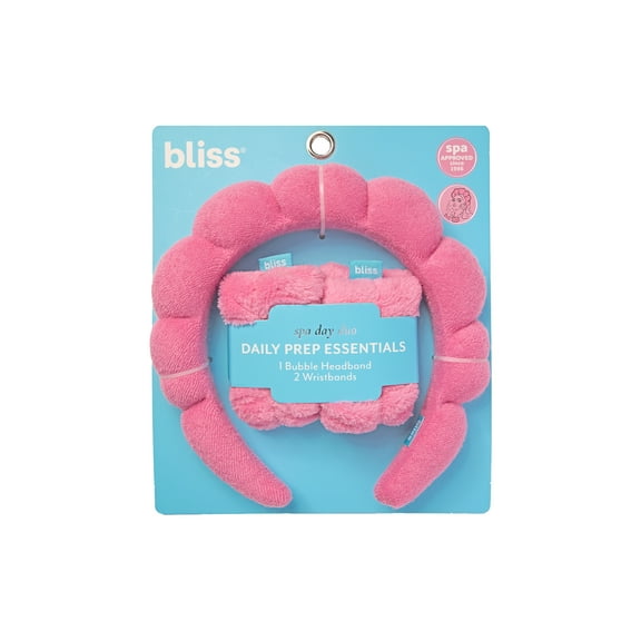 Bliss Pink Spa Day Duo Cleanse & Prep Essentials Microfiber Bubble Headband and Wristband Set, Teen 