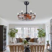 20 inch Brown Caged Ceiling Fan with Lights, Industrial 6-Light Fan Light Fixture with Remote Control, Reversible 6-Speed for Bedroom,Living Room.