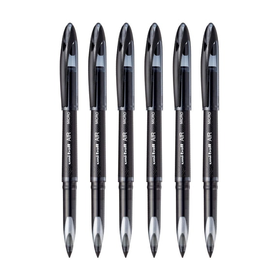 uni-ball Air Roller Ball Pens, Plastic, 0.5 mm, Black Ink, 6 Count