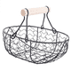 thumbnail image 3 of Cesta de metal retro con mango de madera, portátil, multifunción, para guardar verduras, frutas, huevos, comestibles, práctica cesta organizadora de almacenamiento, color negro, 3 of 8
