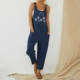 thumbnail image 2 of Pantalones largos de mono con tirantes de bolsillo con botones estampados a la moda para mujer Pompotops ulkah941595, 2 of 4