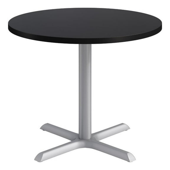 KFI Studios 36in Round Dining Table - Black Top - Silver Base