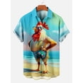 thumbnail image 4 of Camisa informal de manga corta con cuello vuelto y estampado 3D de gallo divertido de Hawaii para playa 2024, camisa holgada de verano para niños, 4 of 5