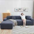 thumbnail image 1 of Housse de Canapé Sectionnelle 2 Pcs en Polyester Extensible en Forme de L Couleur Unie Douceur - Gris-1-3 Places + 4 Places, 1 of 1