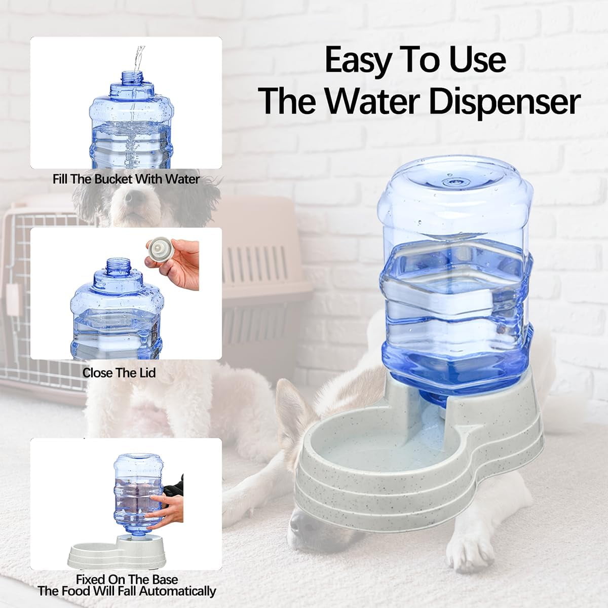 2 Pack 6L Automatic Gravity Pet Feeder and Water Dispenser Set, Large Capacity Automatic Dog Feeder and Dog Water Dispenser for Small Medium Dog Pets Puppy Kitten