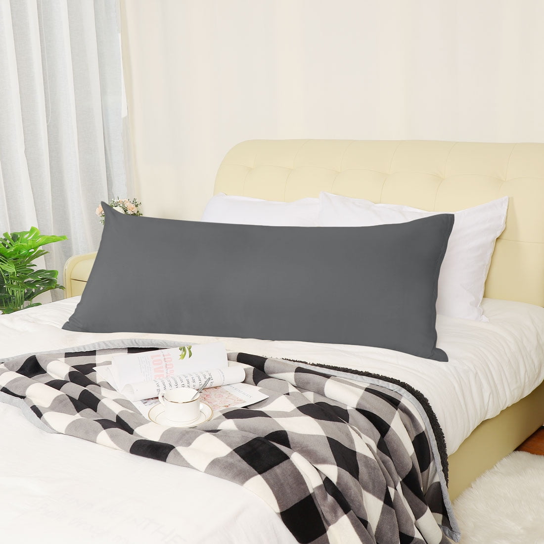 Unique Bargains Pillowcases 2 Pack Microfiber Body Pillow Covers Grey 20" x 72"