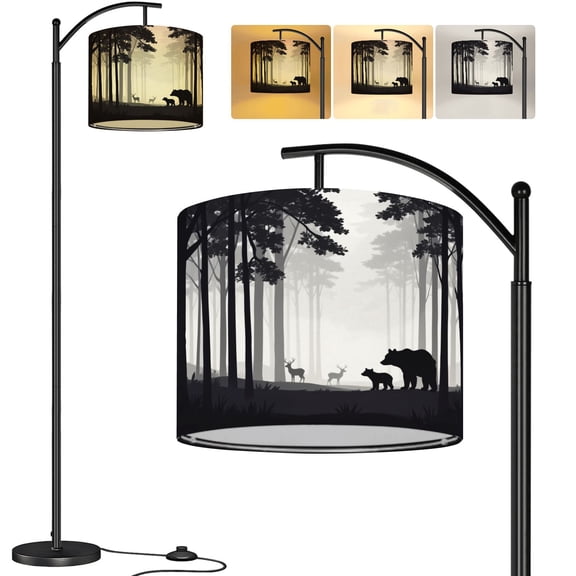 Arc Floor Lamp Seamless horizontal Mother bear Tall Modern Standing Lamp LED Adjustable Linen Lampshade 3 Color Temperatures