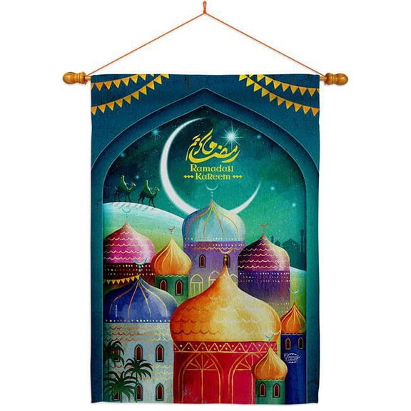 Ornament Collection HS190171-P3-03 Happy Ramadan Kareem Religious 28 x 40 in. Double-Sided Decorative Vertical House Flag Set for Decoration Banner Garden Yard Gift