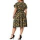 thumbnail image 3 of Vestido midi floral de primavera y verano para mujer de tallas grandes, con escote en V, mangas cortas, cintura elástica y volantes, 4X, negro, 3 of 6