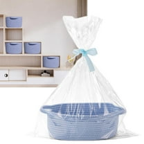 Small Basket With Gift Bag And Ribbons 12"X 8" X 5" Cute Small Woven Basket Rope Shelf Toys Storage Basket With Handle Decorative Empty Gift Basket Cotton, Blue A