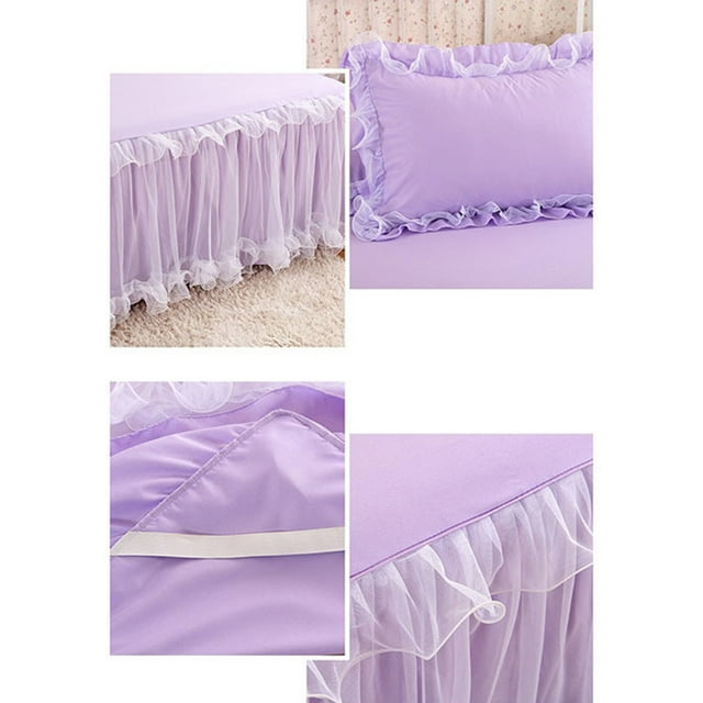 Becaristey Cotton Throw Lace Ruffle Bed Skirt Durable And Beautiful For Comfort Unique Non-slip Mattress Cover blue