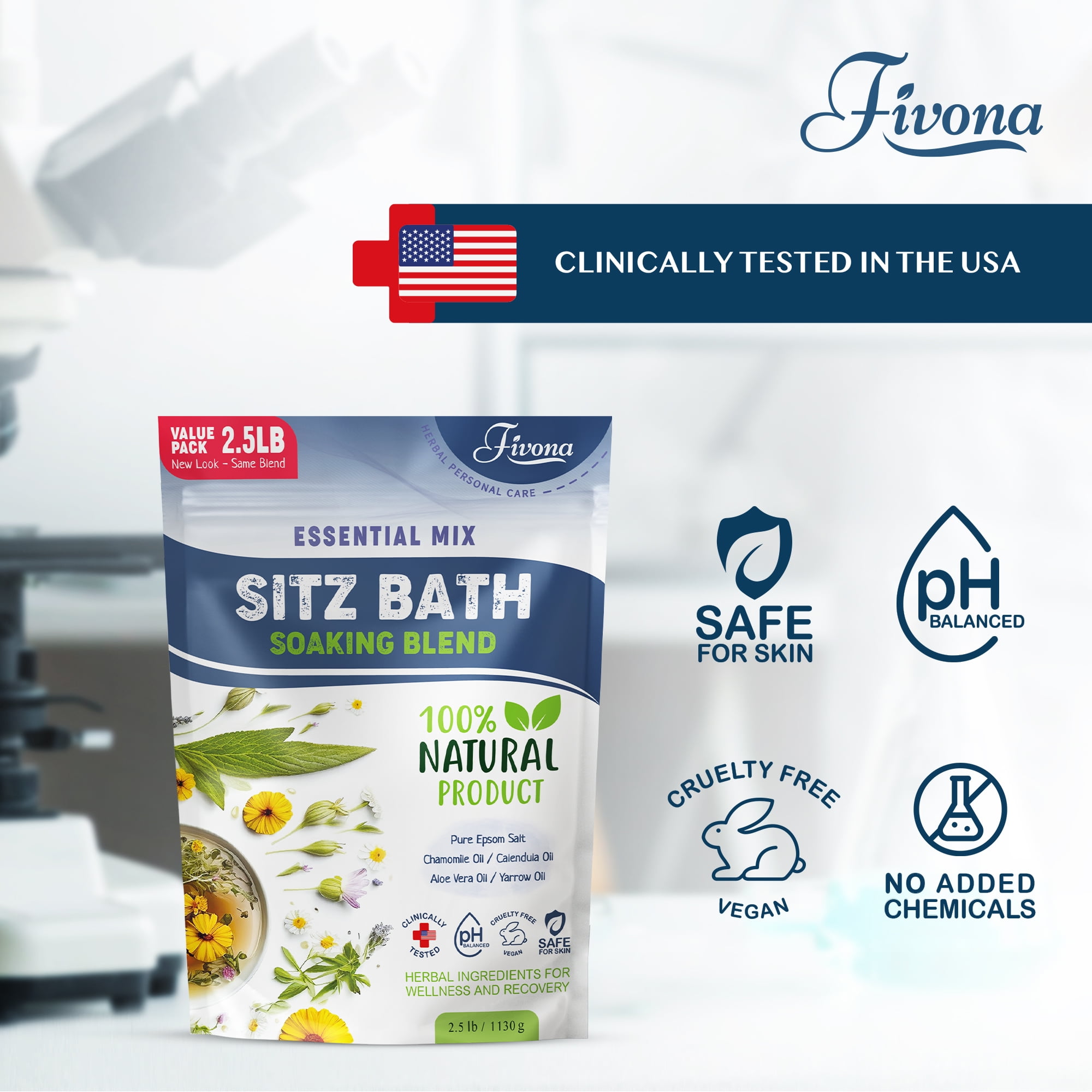 Fivona 40oz Hemorrhoids and Postpartum Care Sitz Bath Soak, Epsom Salt with All Natural Oils for Self Care Bartholin Cyst Treatment, Large Value Pack