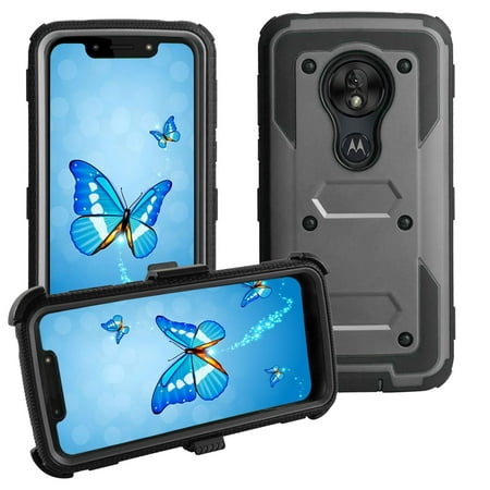Windrew Moto G7 Plus Case,Heavy-Duty Shockproof Full Body Protection Rugged Hybrid Case with Rotating Belt Clip and Bracket 2019