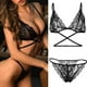 thumbnail image 4 of Gibobby Lencería mujer erótica Lencería de dos piezas para mujer, sexy con encaje floral, escote en V profundo, brasier inalámbrico y tanga exótico(Negro, XG), 4 of 5