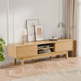 thumbnail image 2 of Tolead 59" Mid - Century Modern TV Stand – Natural Wood Low Profile Media Console with Sliding Fluted Doors for 55/60/65 Inch TVs, Stylish Entertainment Center for Living Room & Bedroom, 2 of 6