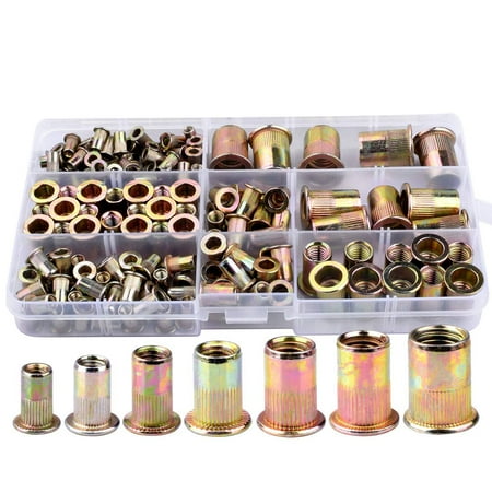

170Pcs Zinc Plated Assorted Rivet Nuts Set Rivnuts Knurled Head Nutserts Threaded Insert M3 M5 M6 M8 M10
