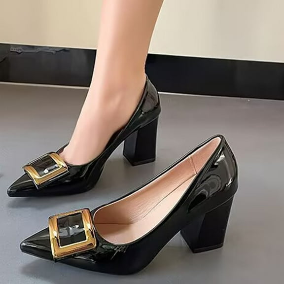 Viluyesy Women's Dress Shoes, Block Heels Pointed Toe Shallow Comfortable Office Wedding Sandals Black 7