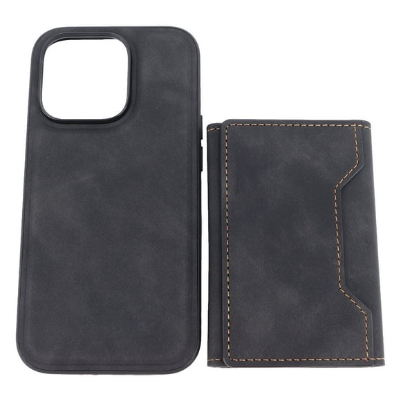 Funda protectora para teléfono 2 en 1 con recortes precisos y soporte para tarjetas con ventosa magnética para iPhone, color negro para iPhone 14 Pro