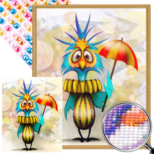 5D DIY Taladro Parcial AB Diamante Pintura Pájaros Paraguas Kit 45x55cm