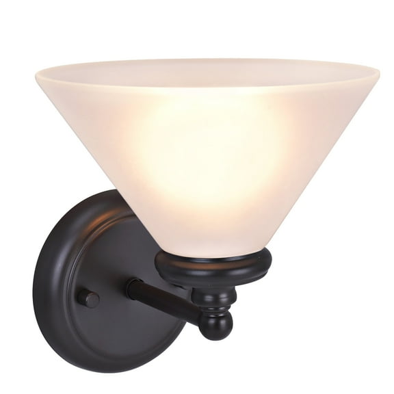 Aspen Creative 62145, One-Light Metal Bathroom Vanity Wall Light Fixture, 6-1/2" Wide, Transitional Design in Oil Rubbed Bronze with Frosted Glass Shade