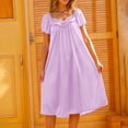 thumbnail image 6 of Aobny Breathable Womans Nightgowns Silk Purple Long Grandma Solid Short Sleeve Crew Neck Womens Nightshirts Cute, 6 of 6