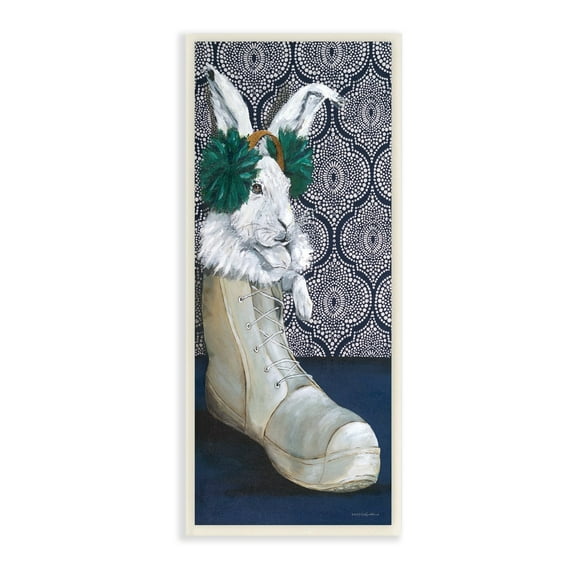 Stupell Industries White Rabbit Fluffy Boot Mosaic Pattern Wallpaper Painting Unframed Art Print Wall Art, Design by Kamdon Kreations