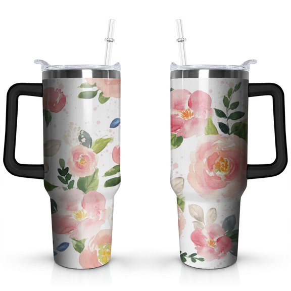 Watercolor Rose 40oz Stainless Steel Vacuum Insulated Tumbler with Lid and Straw for Water Iced Tea Coffee Smoothie and More